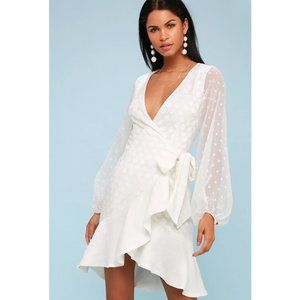 Keepsake Long Sleeve White Polka Dot Dress